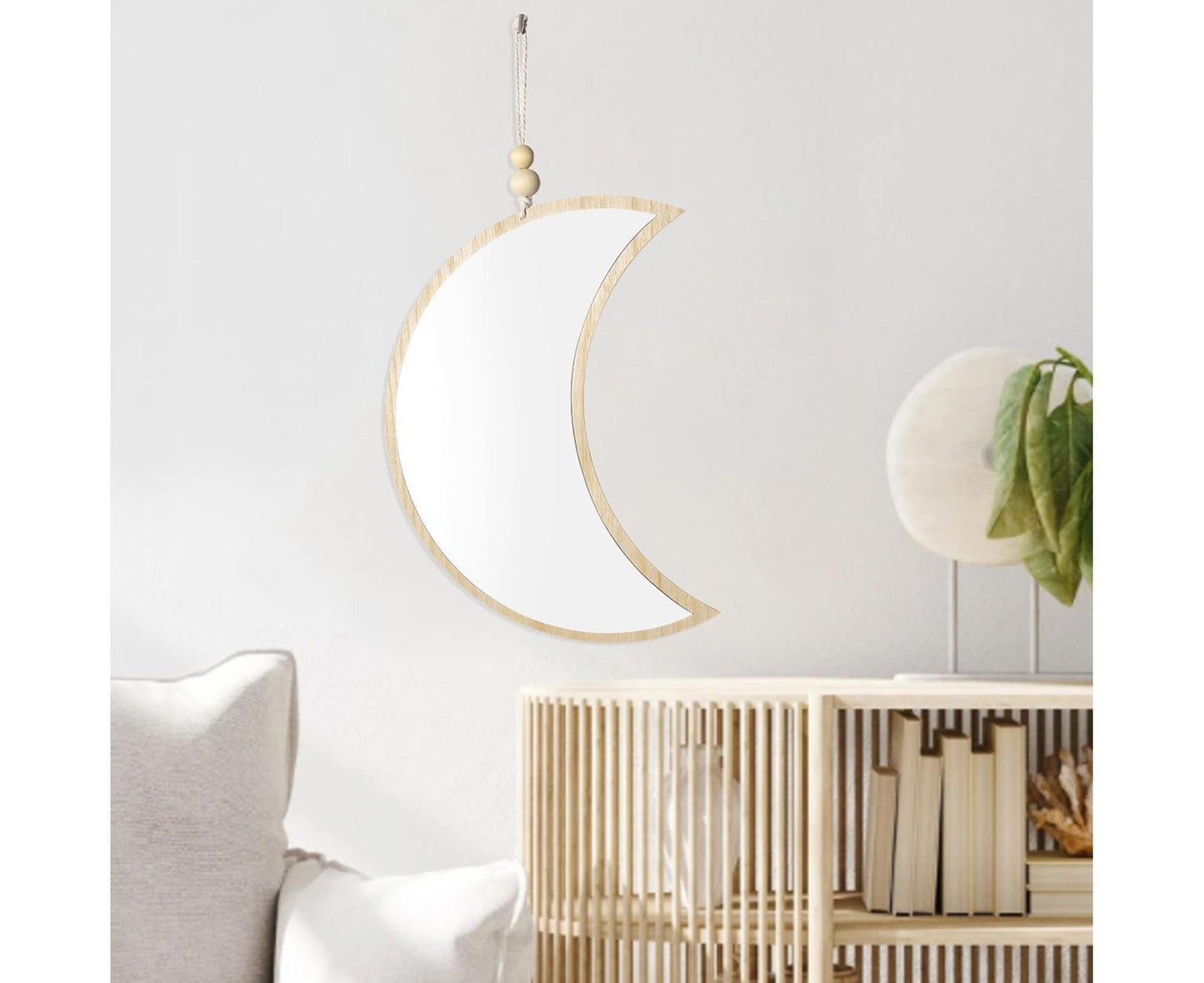 Moon Shape Mirror Decor for Bedroom-Natural V1263-JX-580