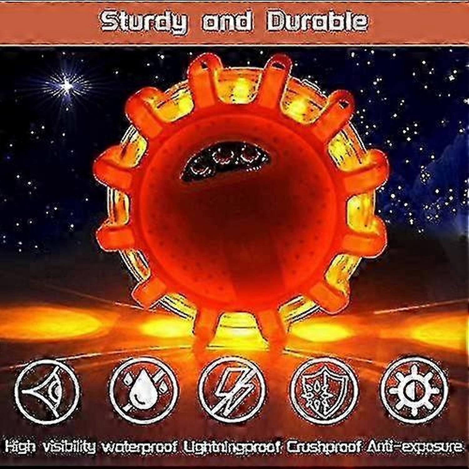 Roadside Emergency LED Flare Lights 4 Pack, Flashing Beacon Disc Warning Kit V1263-JX-5800