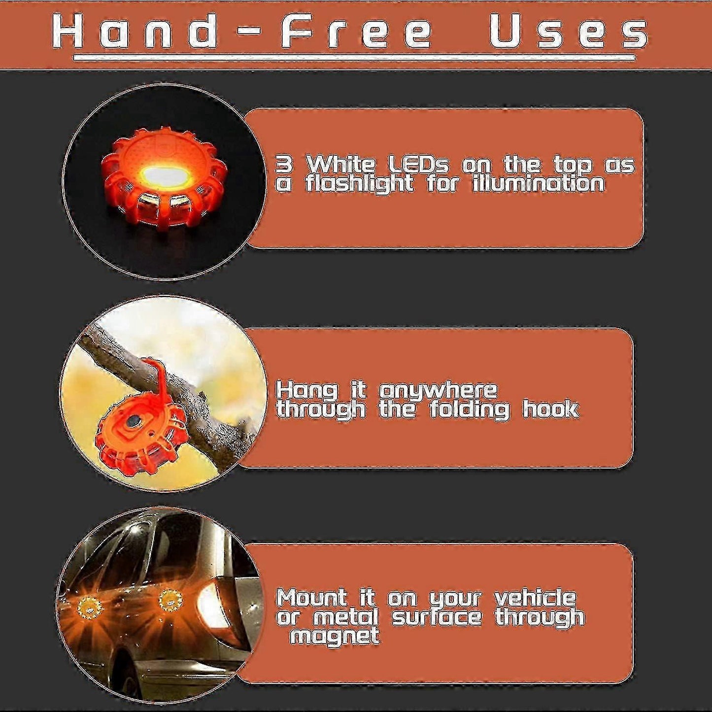 Roadside Emergency LED Flare Lights 4 Pack, Flashing Beacon Disc Warning Kit V1263-JX-5800