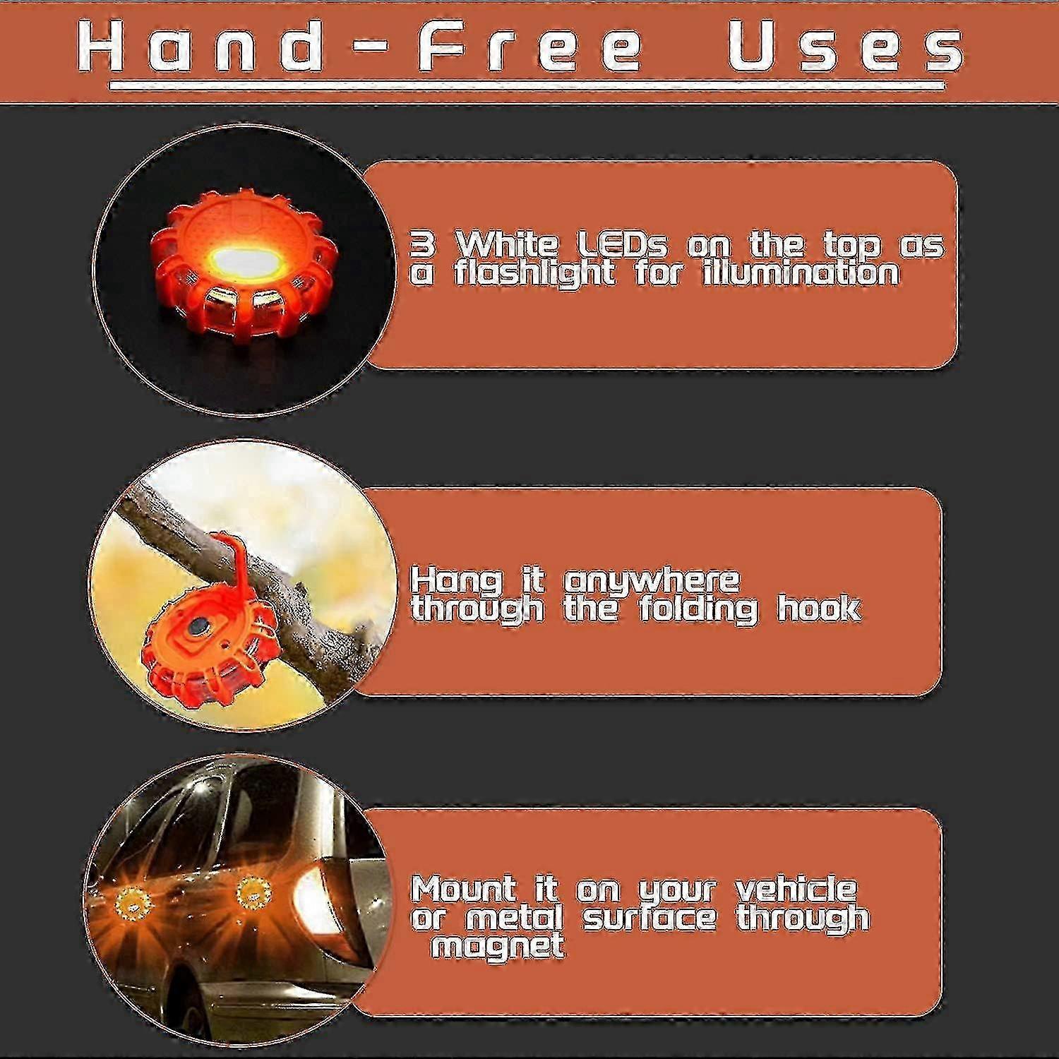 Roadside Emergency LED Flare Lights 4 Pack, Flashing Beacon Disc Warning Kit V1263-JX-5800
