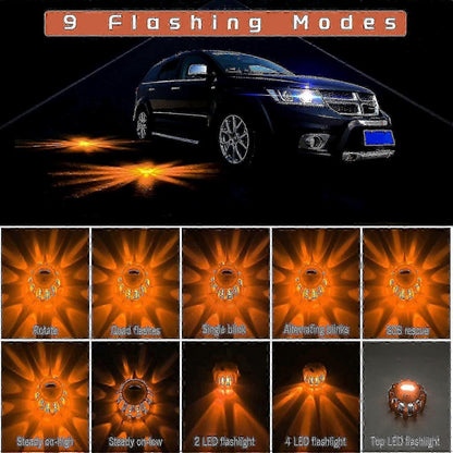 Roadside Emergency LED Flare Lights 4 Pack, Flashing Beacon Disc Warning Kit V1263-JX-5800