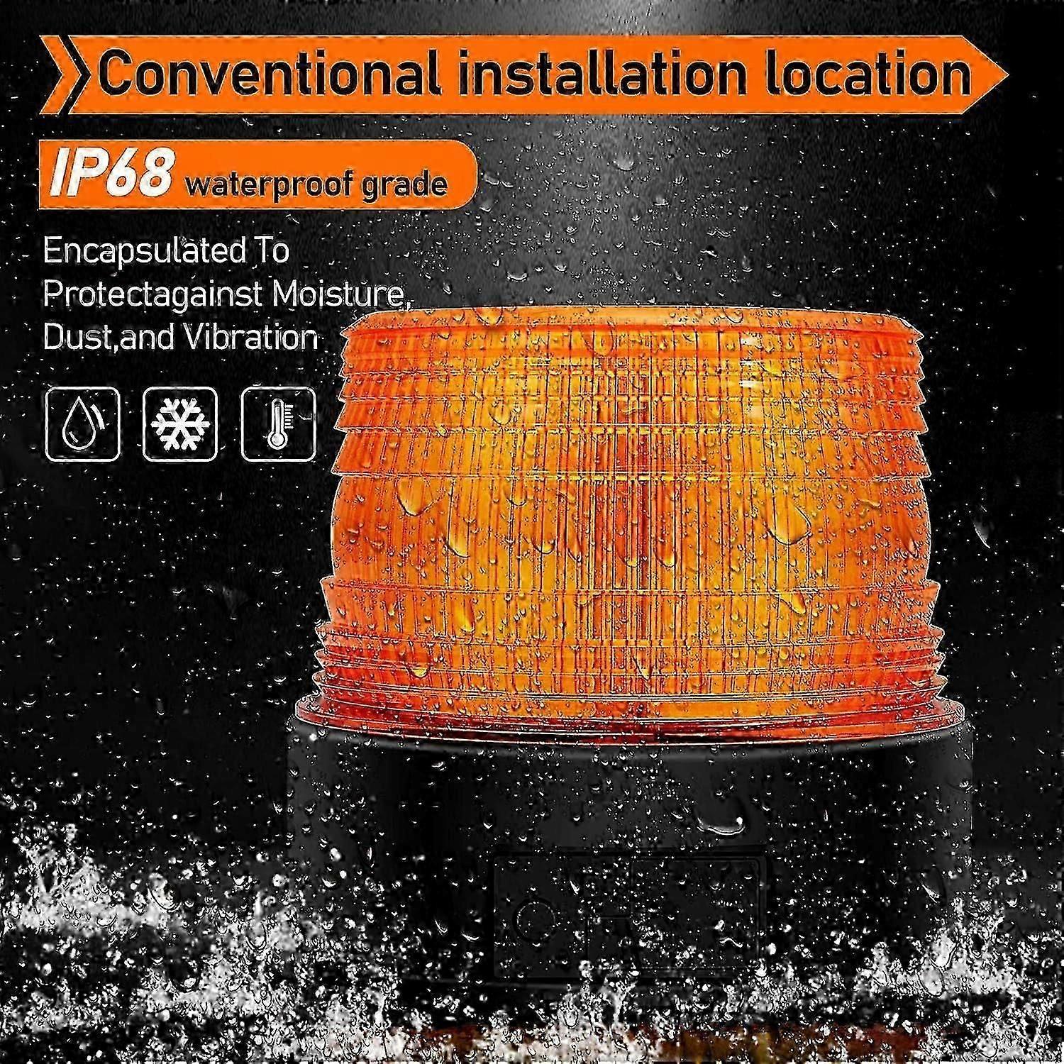 Rechargeable LED Strobe Light, 12V-24V Orange Emergency Warning Beacon V1263-JX-5809