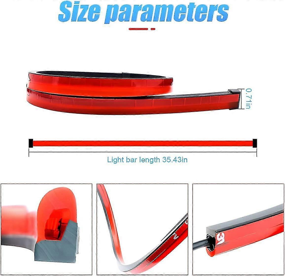 LED Brake Light Strip 35 Inch, Red 144 LEDs DC12V Rear Warning Light Bar V1263-JX-5812