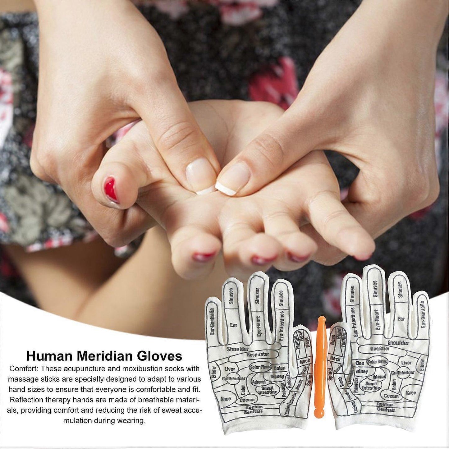 Reflexology Hand Massage Gloves Set with Acupressure Wand V1263-JX-5847