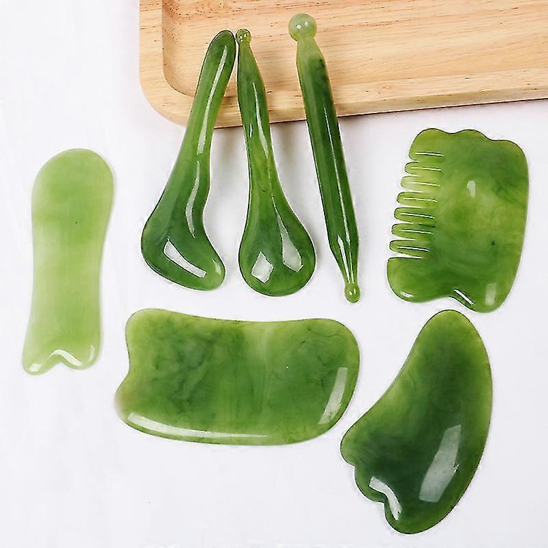 7pcs Natural Stone Guasha Scraping Tool Set, Traditional Anti-Aging Gua Sha Boards V1263-JX-5862