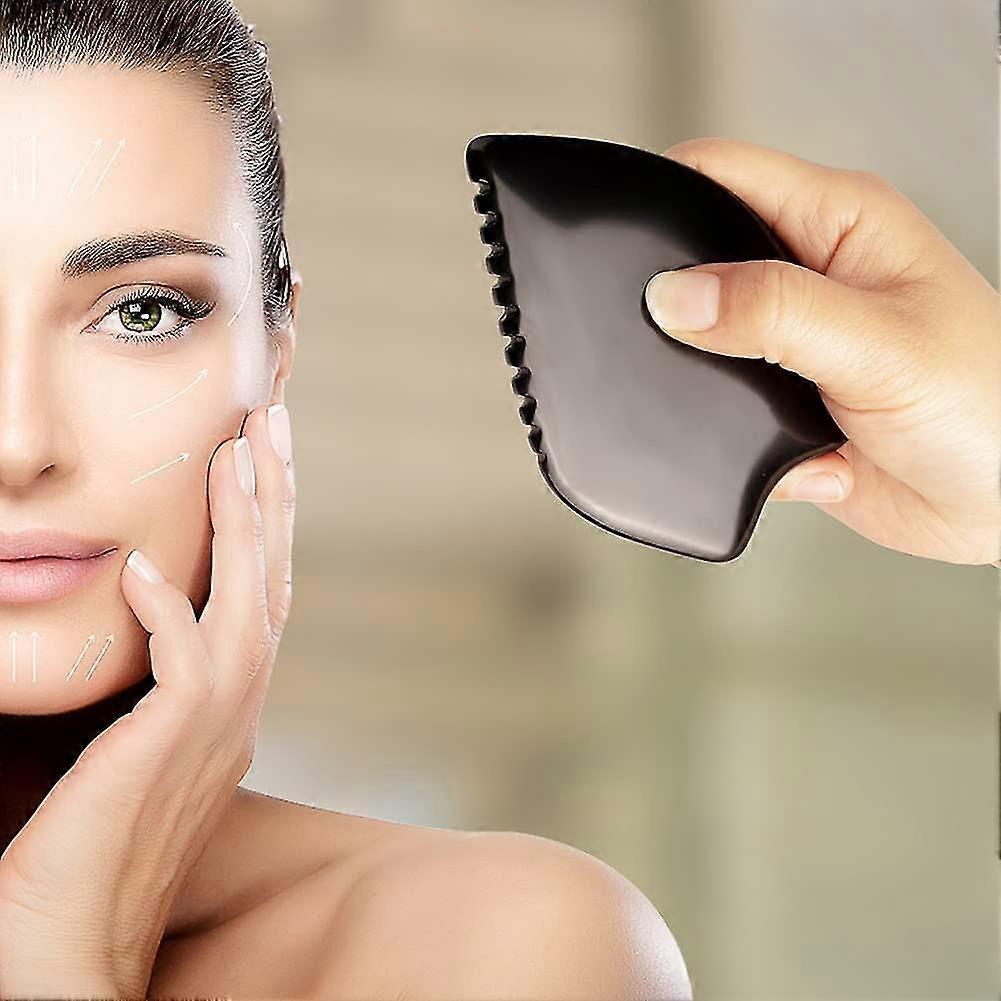 Bian Stone Facial Guasha Comb, Face Massage Scraping Tool, Black (1pc) V1263-JX-5866
