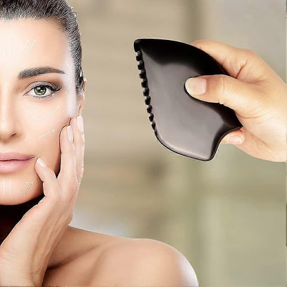 Bian Stone Facial Guasha Comb, Face Massage Scraping Tool, Black (1pc) V1263-JX-5866