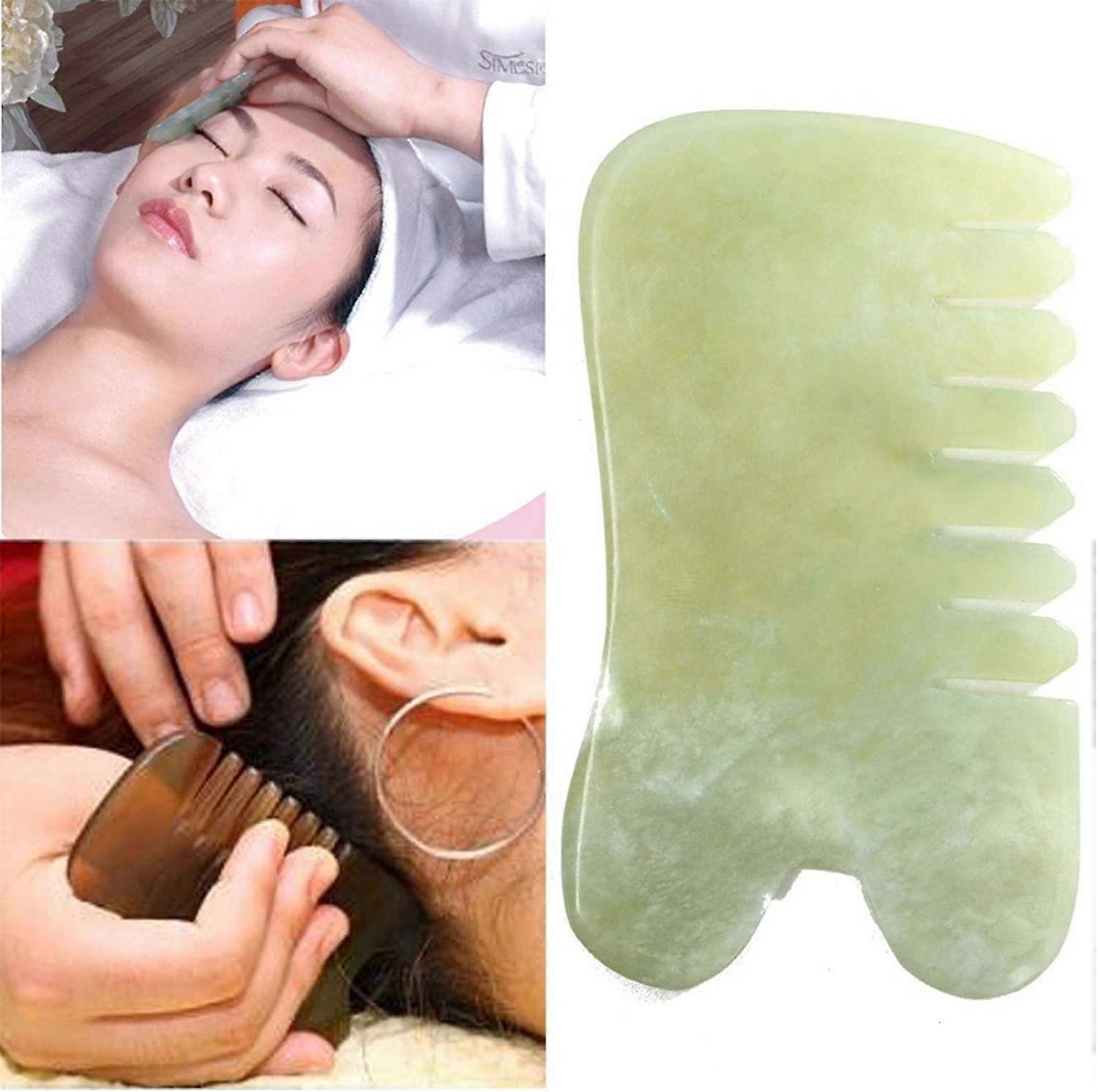 Natural Jade Stone Guasha Massage Comb, Acupuncture & Trigger Point Neck Therapy Tool V1263-JX-5873