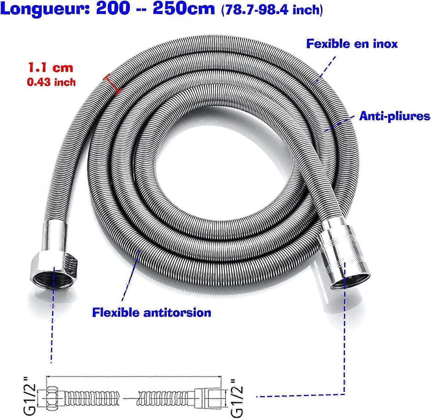 2m Stainless Steel Universal Shower Hose, Flexible Bathroom Replacement Hose V1263-JX-5886