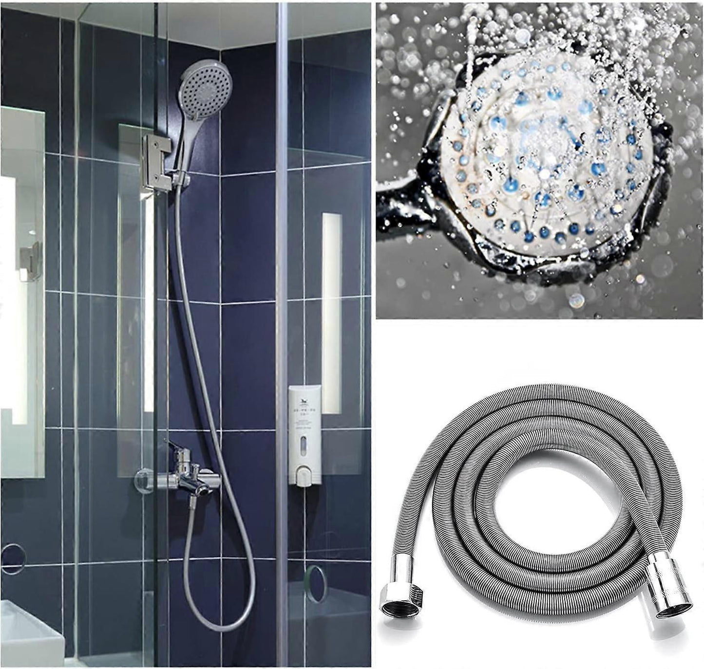 2m Stainless Steel Universal Shower Hose, Flexible Bathroom Replacement Hose V1263-JX-5886