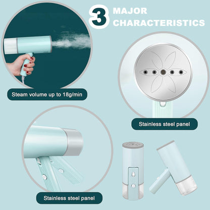 800W Foldable Handheld Travel Clothes Steamer 4.7oz Tank Quick Steam Green V1263-JX-5904