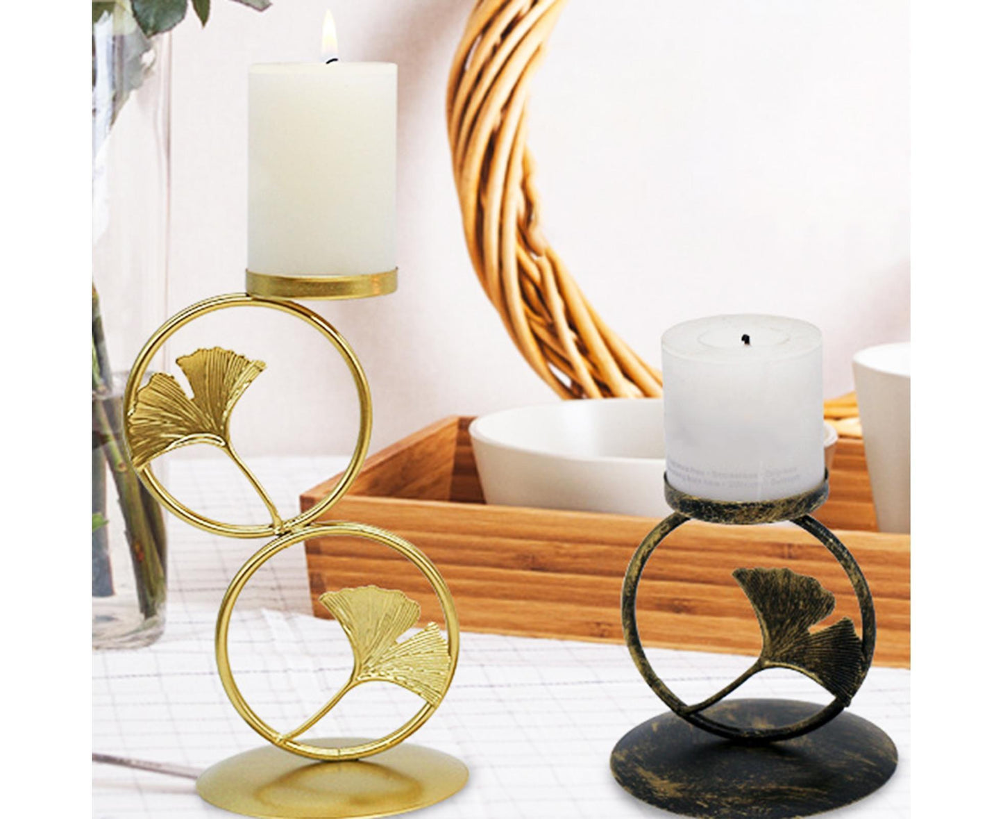 Nordic Retro Golden Candlestick Candle Holder Romantic Wedding Props Ornaments-Black L V1263-JX-591