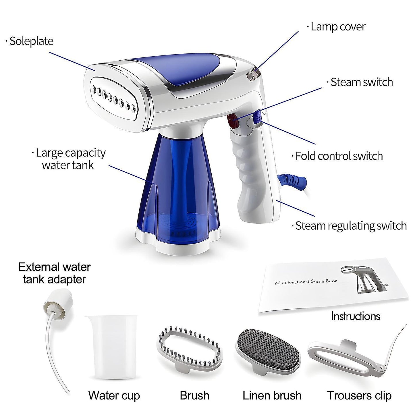 1600W Foldable Handheld Steamer for Clothes 40s Heat Up Wrinkle Remover with Brush V1263-JX-5916
