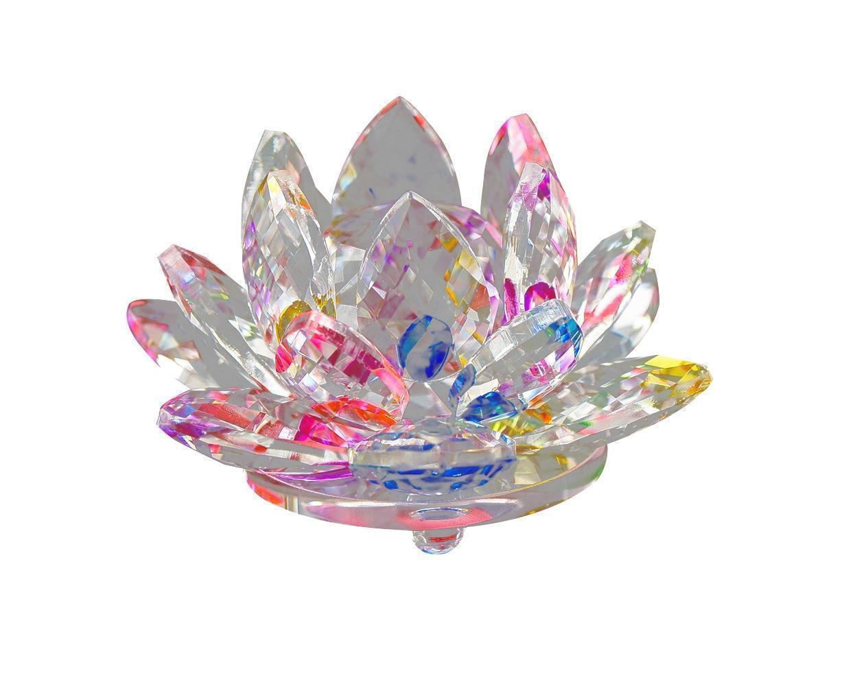Artificial Quartz Crystal Lotus Flower Figurine Wedding Party Decor Souvenir-Colorful V1263-JX-592