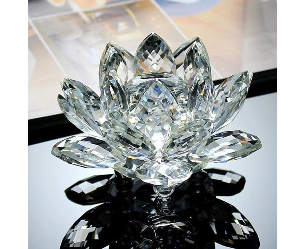 Artificial Quartz Crystal Lotus Flower Figurine Wedding Party Decor Souvenir-Colorful V1263-JX-592