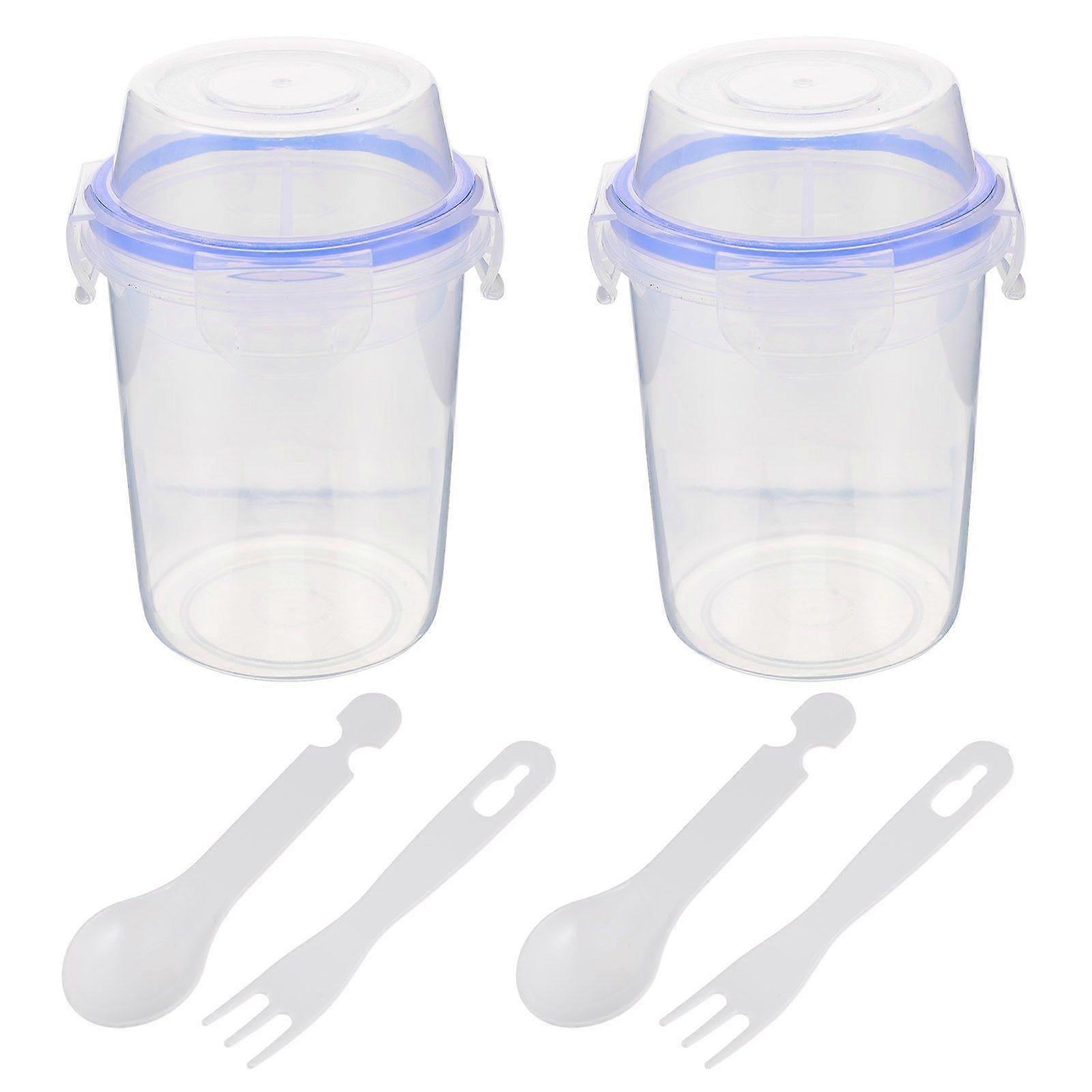 2pcs Double Layer Overnight Oats Containers Breakfast Salad Cups Leakproof V1263-JX-5937