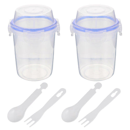 2pcs Double Layer Overnight Oats Containers Breakfast Salad Cups Leakproof V1263-JX-5937