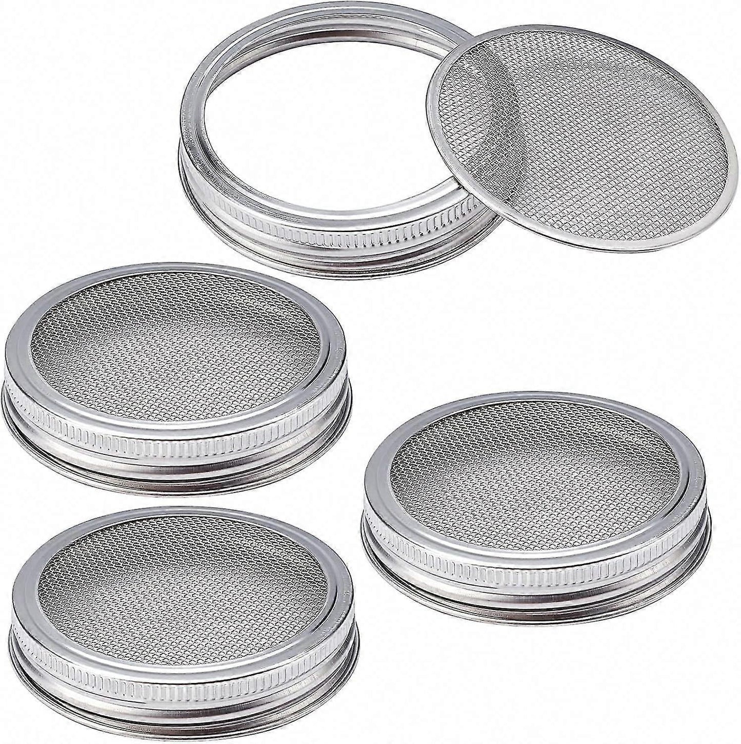 4 Sets 86mm Stainless Steel Sprouting Jar Lids Strainer Kit for Salad Seeds V1263-JX-5939