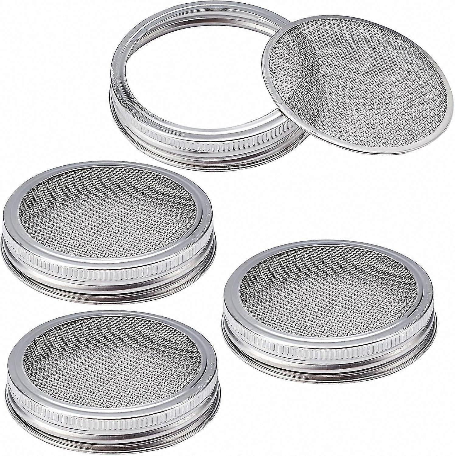 4 Sets 86mm Stainless Steel Sprouting Jar Lids Strainer Kit for Salad Seeds V1263-JX-5939