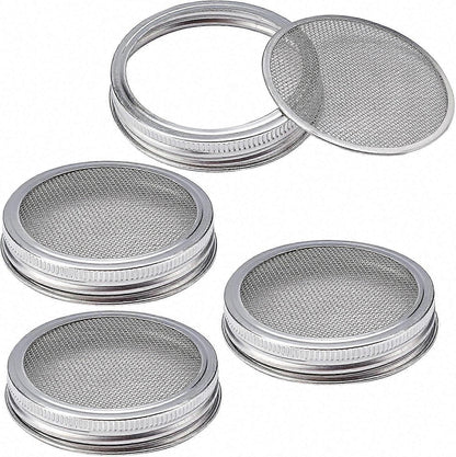 4 Sets 86mm Stainless Steel Sprouting Jar Lids Strainer Kit for Salad Seeds V1263-JX-5939