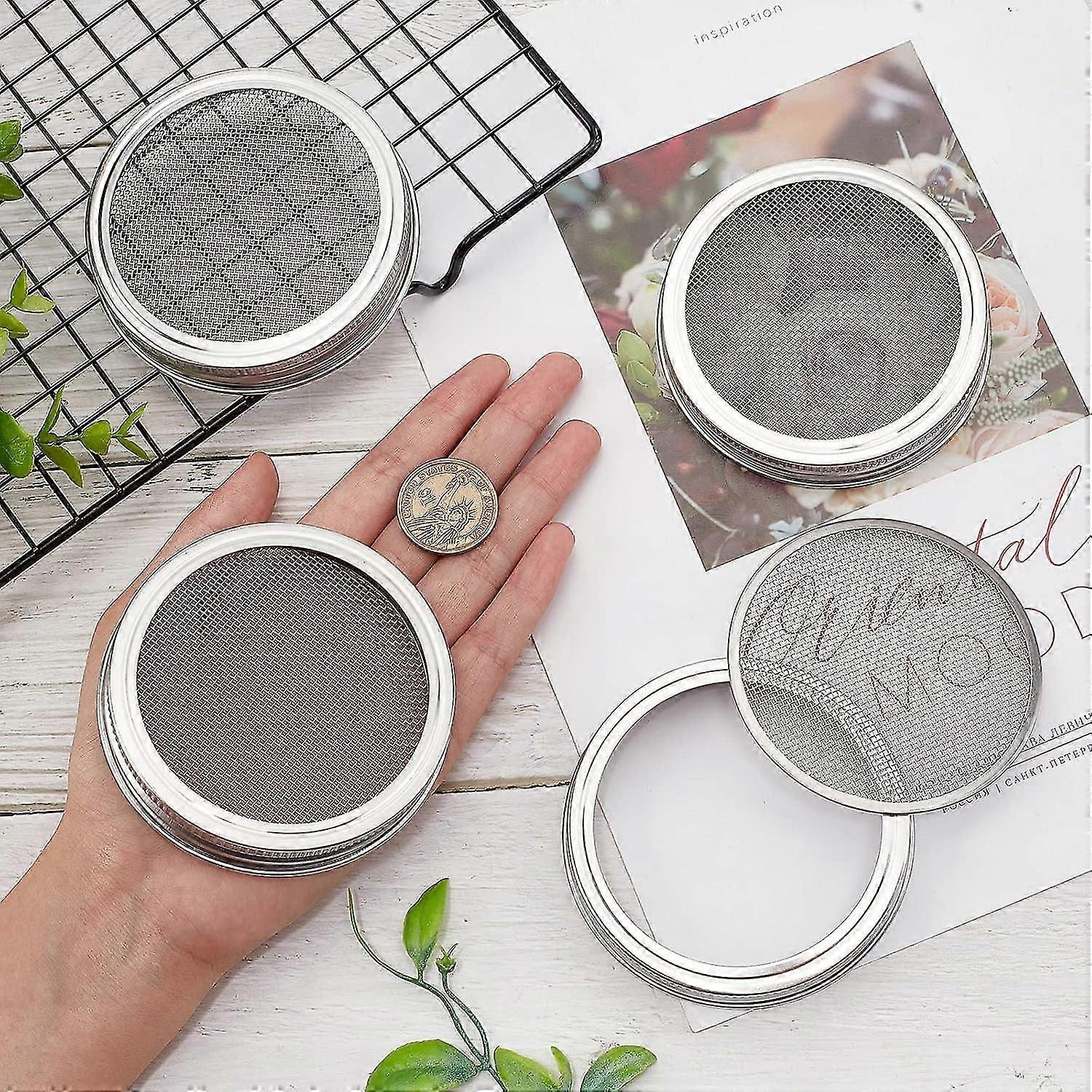 4 Sets 86mm Stainless Steel Sprouting Jar Lids Strainer Kit for Salad Seeds V1263-JX-5939