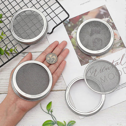 4 Sets 86mm Stainless Steel Sprouting Jar Lids Strainer Kit for Salad Seeds V1263-JX-5939