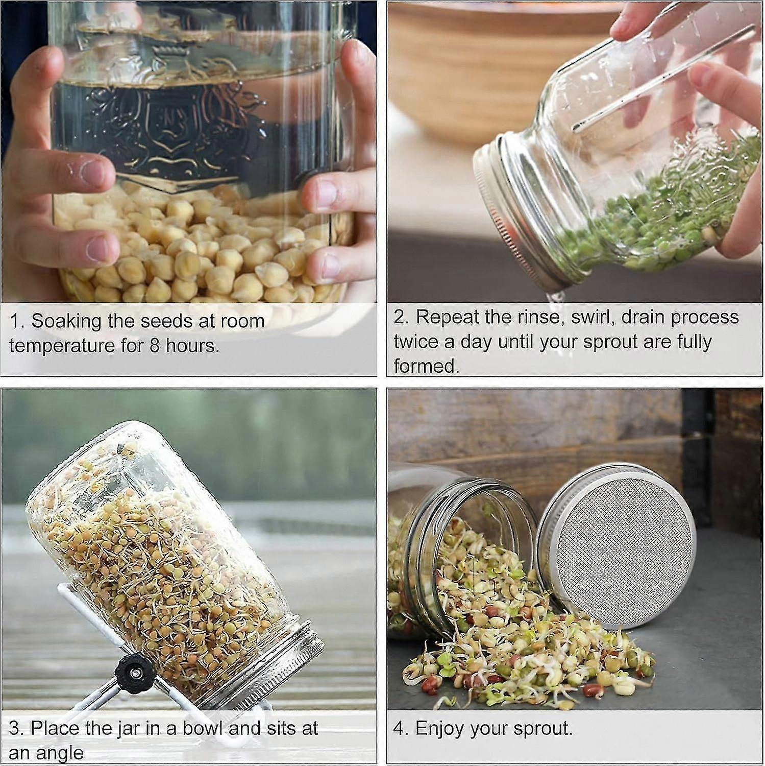 4 Sets 86mm Stainless Steel Sprouting Jar Lids Strainer Kit for Salad Seeds V1263-JX-5939