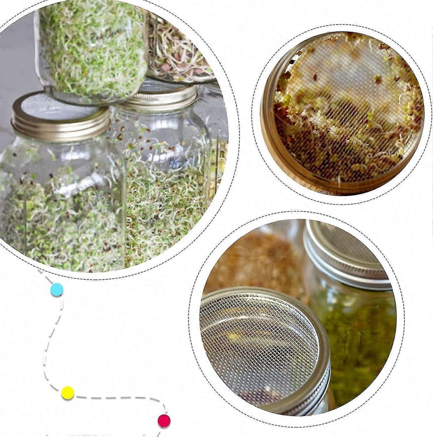 4 Sets 86mm Stainless Steel Sprouting Jar Lids Strainer Kit for Salad Seeds V1263-JX-5939