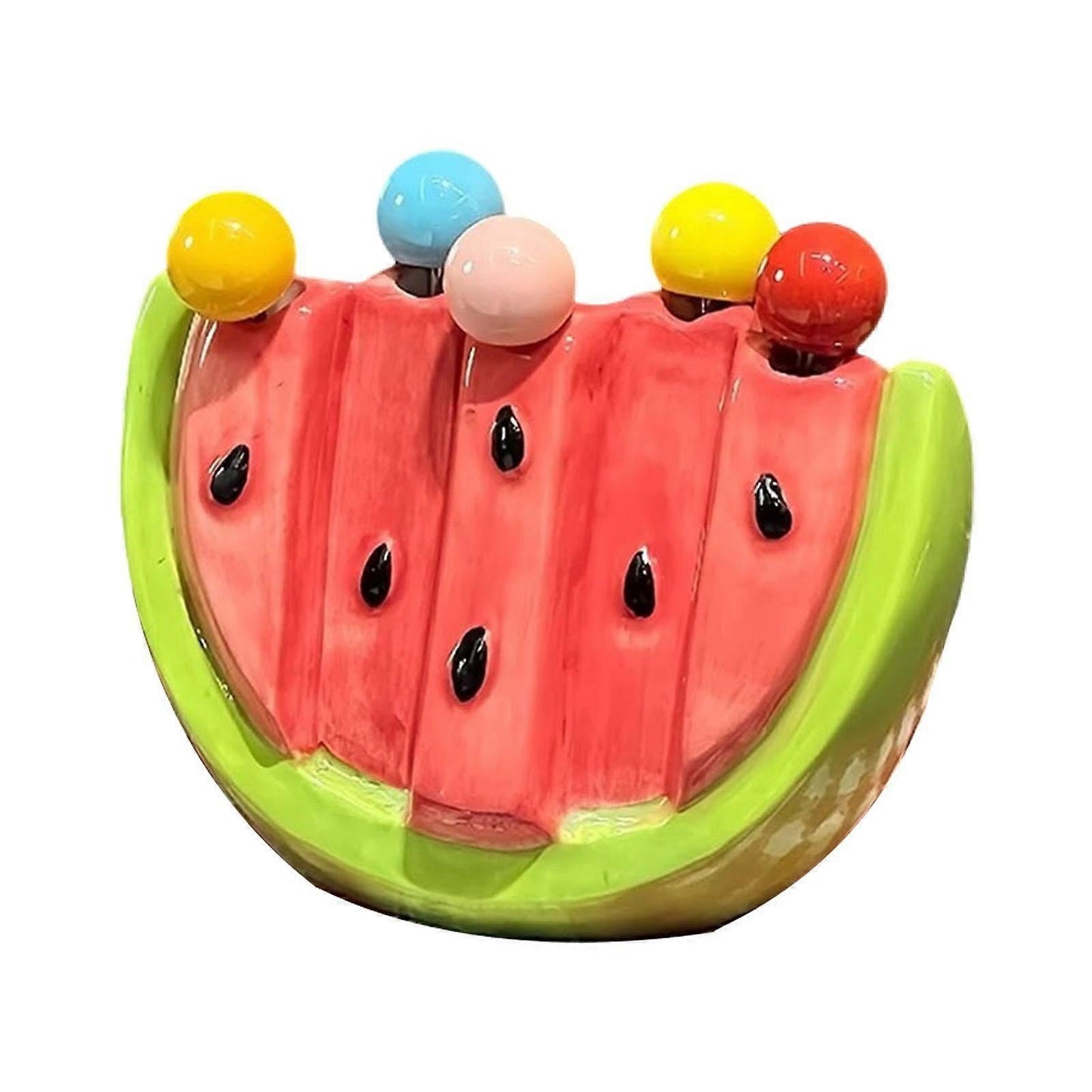 5pcs Fruit Forks with Ceramic Storage Jar Dessert Forks for Salad Picnic Party V1263-JX-5941