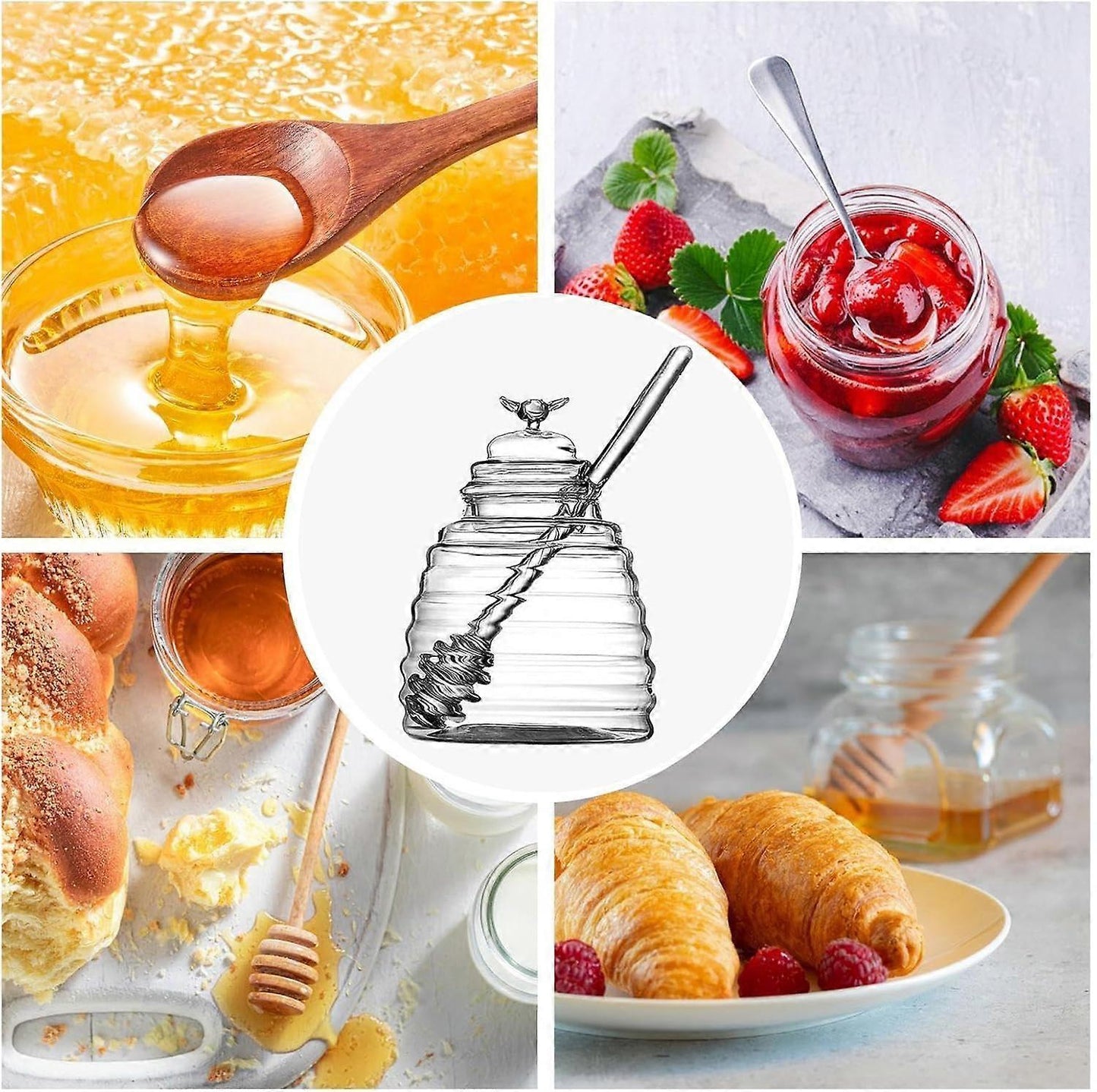 Honey Dispenser with Storage Jar Transparent Container for Syrup & Salad Dressing V1263-JX-5944