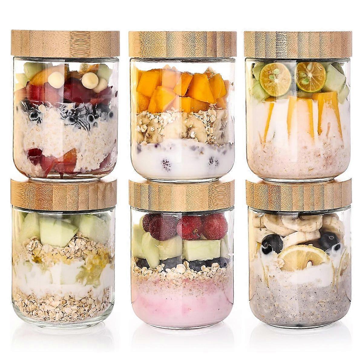 6 Pack 16oz Glass Oats Containers with Bamboo Lids Wide Mouth Salad Jars V1263-JX-5945