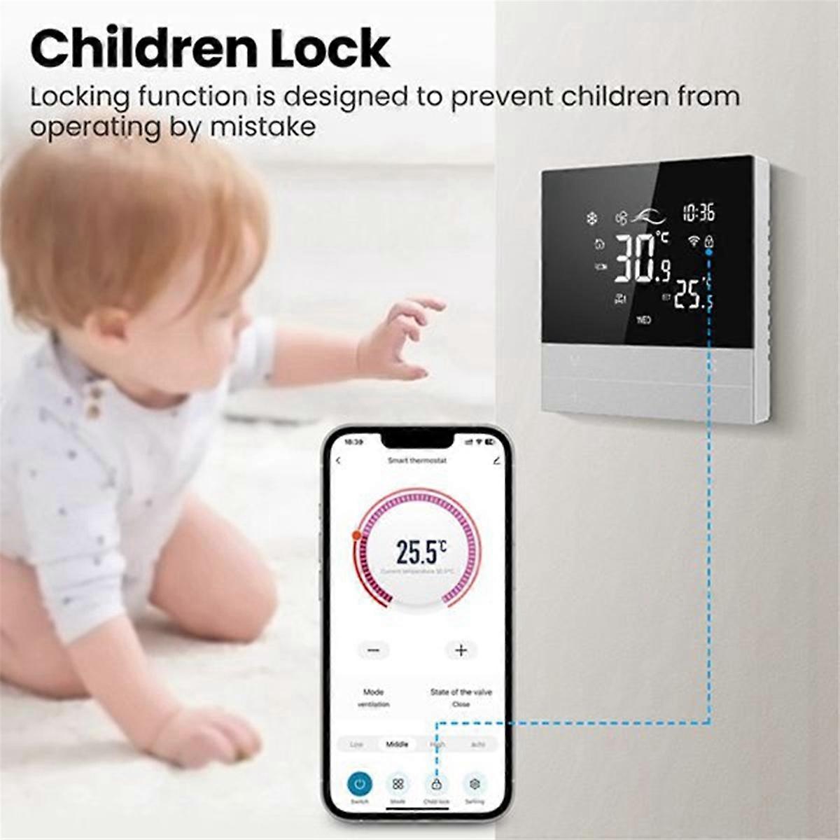WiFi Smart Thermostat 4P Switch Heating Cooling 3-Speed Fan Temperature Controller V1263-JX-5960