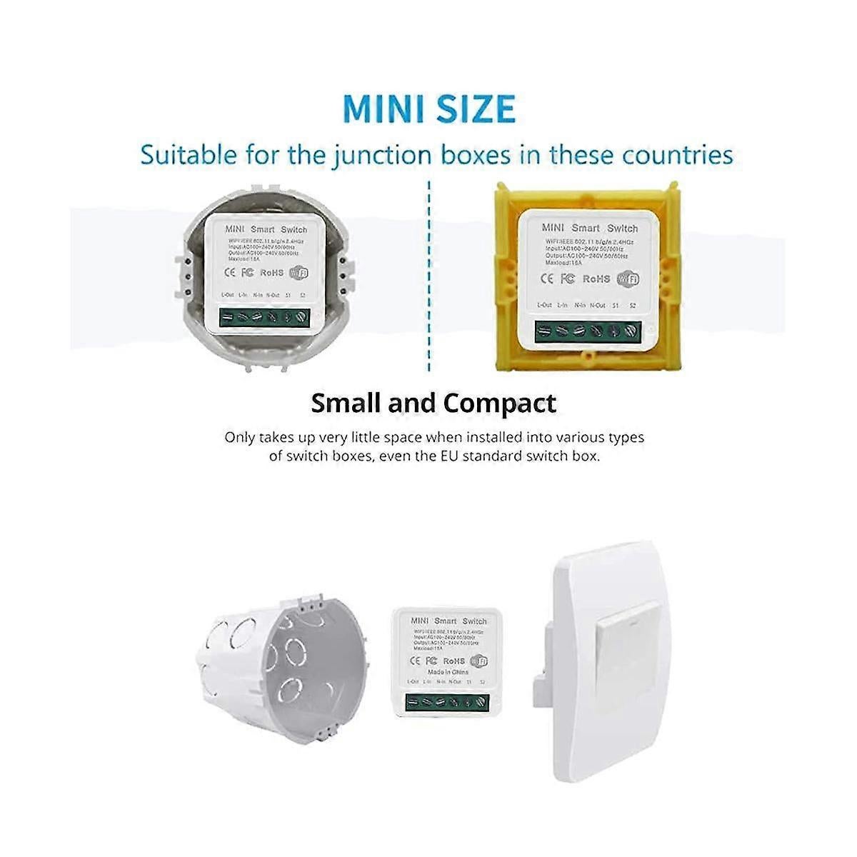Mini Smart WiFi Relay Switch DIY Timer Light Control Module Compatible with Smart Life App V1263-JX-5966