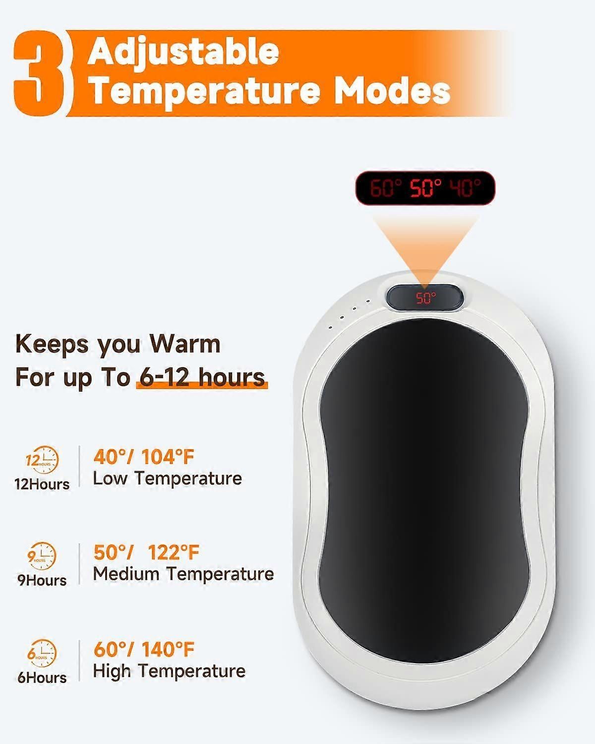10000mAh Rechargeable Hand Warmer & Power Bank - 2-Sided Heating, Portable USB V1263-JX-6009