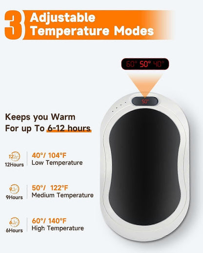 10000mAh Rechargeable Hand Warmer & Power Bank - 2-Sided Heating, Portable USB V1263-JX-6009
