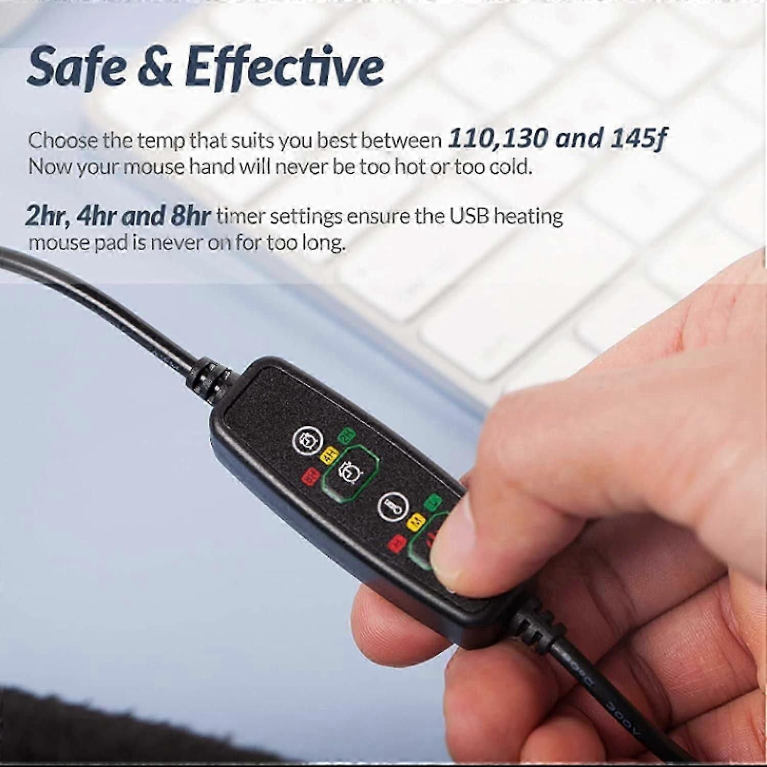 USB Electric Heated Mouse Pad Hand Warmer - Reusable, 3 Temperatures V1263-JX-6010