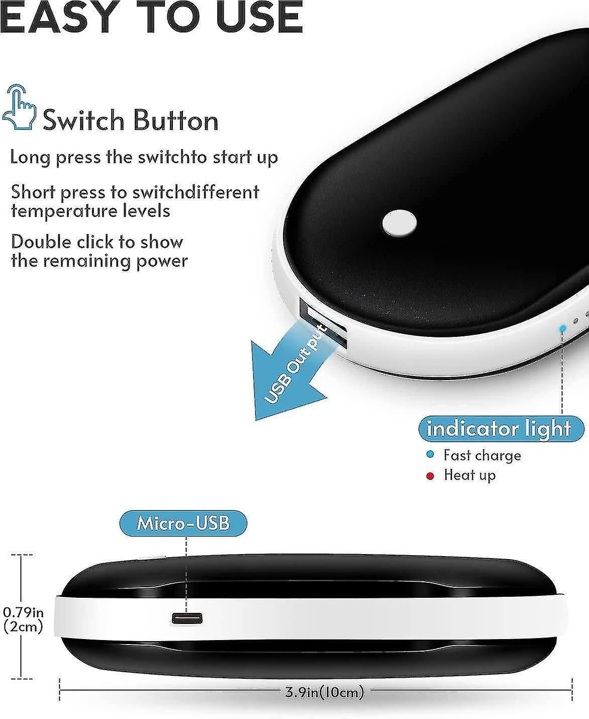 Rechargeable Electric Hand Warmer - Pocket USB warmer, Portable V1263-JX-6013