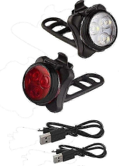 USB Rechargeable Bike Light Set - Front & Rear, 4 Modes V1263-JX-6017