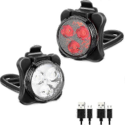 USB Rechargeable Bike Light Set - Front & Rear, 4 Modes V1263-JX-6017