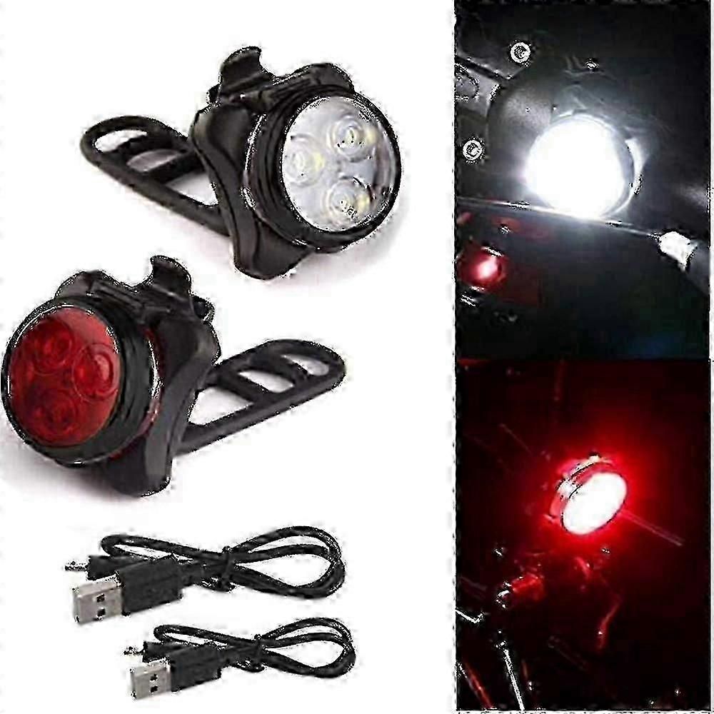 USB Rechargeable Bike Light Set - Front & Rear, 4 Modes V1263-JX-6017