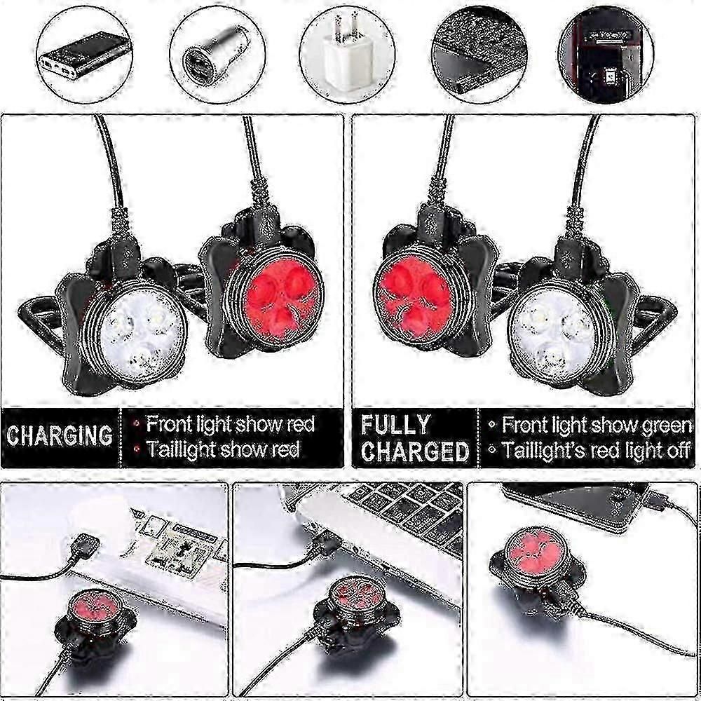 USB Rechargeable Bike Light Set - Front & Rear, 4 Modes V1263-JX-6017