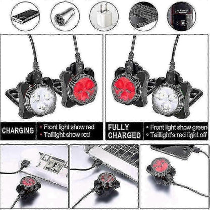 USB Rechargeable Bike Light Set - Front & Rear, 4 Modes V1263-JX-6017