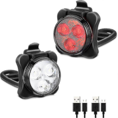 USB Rechargeable Bike Light Set - Front & Rear, 4 Modes V1263-JX-6018