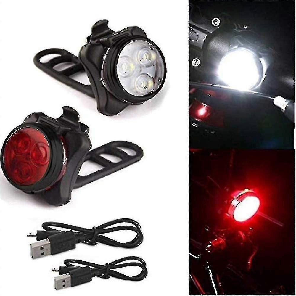 USB Rechargeable Bike Light Set - Front & Rear, 4 Modes V1263-JX-6018