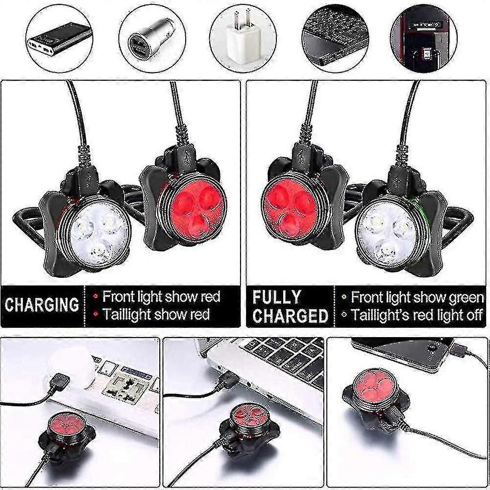 USB Rechargeable Bike Light Set - Front & Rear, 4 Modes V1263-JX-6018