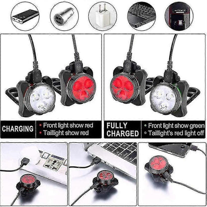 USB Rechargeable Bike Light Set - Front & Rear, 4 Modes V1263-JX-6018