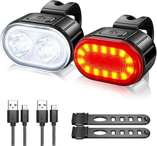 IPX4 Waterproof USB Rechargeable Bike Light Set - Front & Rear for Road Bike V1263-JX-6019