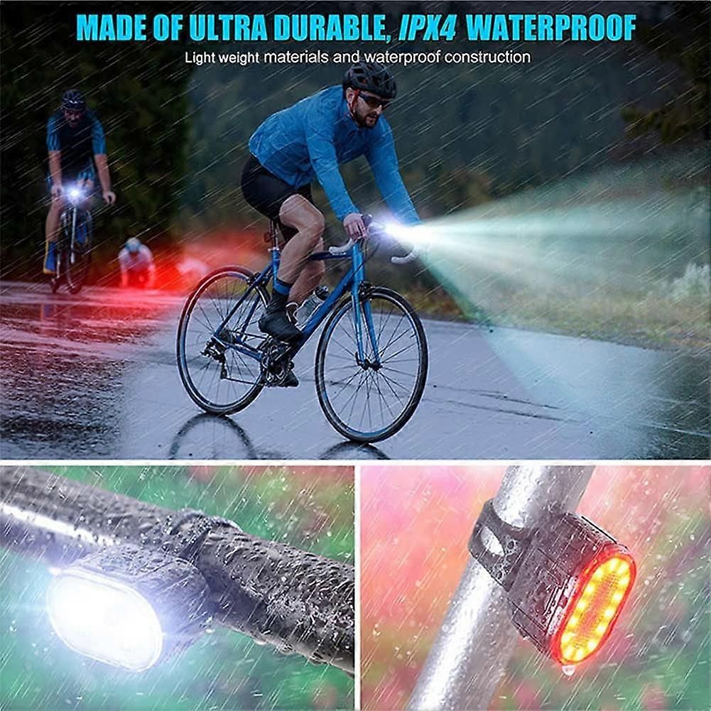 IPX4 Waterproof USB Rechargeable Bike Light Set - Front & Rear for Road Bike V1263-JX-6019