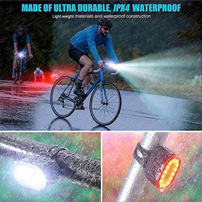 IPX4 Waterproof USB Rechargeable Bike Light Set - Front & Rear for Road Bike V1263-JX-6019