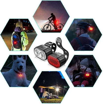 IPX4 Waterproof USB Rechargeable Bike Light Set - Front & Rear for Road Bike V1263-JX-6019